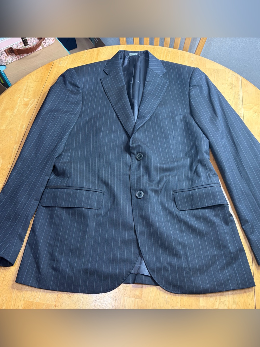 Di Stefano Men's Black Pinstripe Two-Button Suit Jacket 33x 31